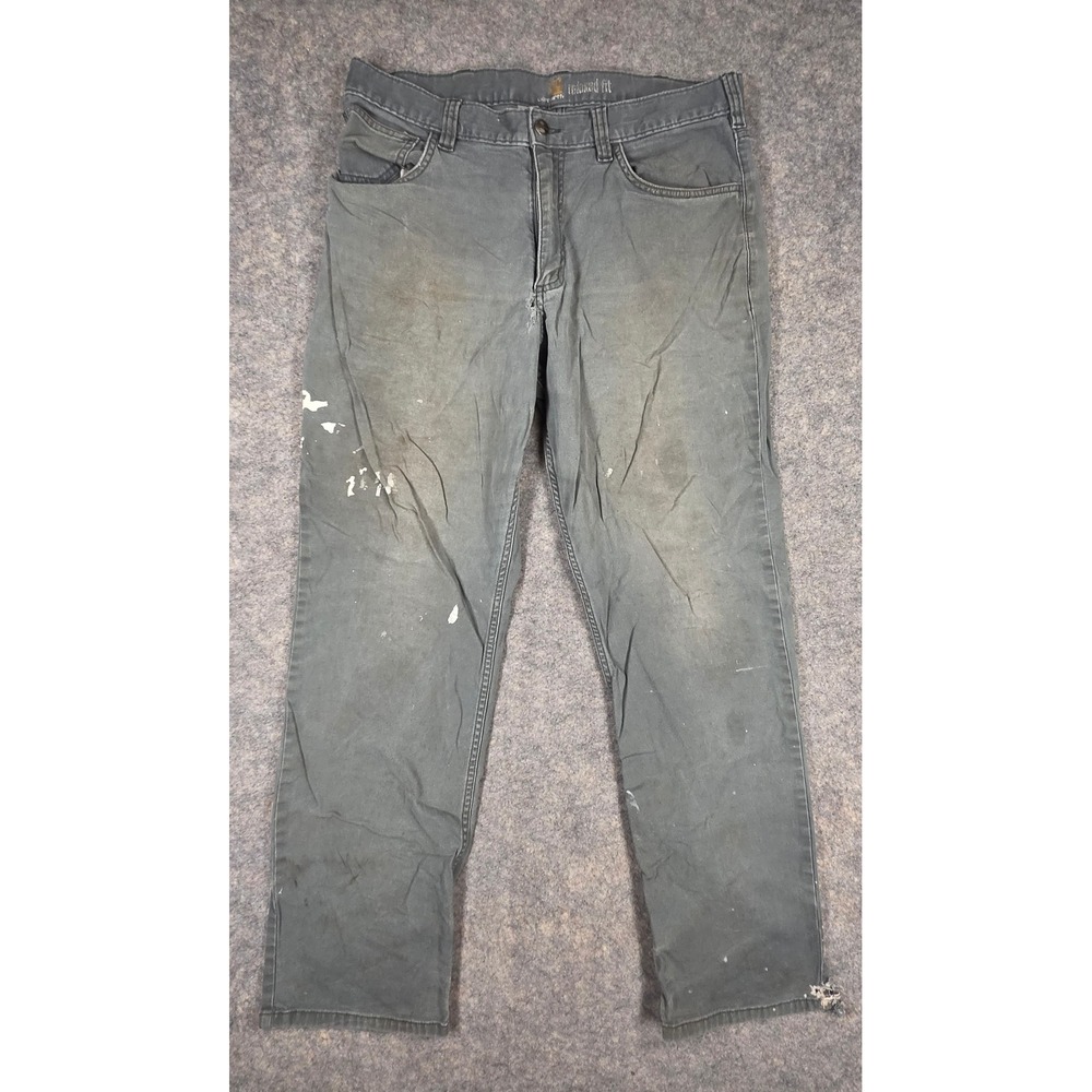 Carhartt Mens 34x32 Relaxed Fit Canvas Work Pants Elm Green 102517 Distressed